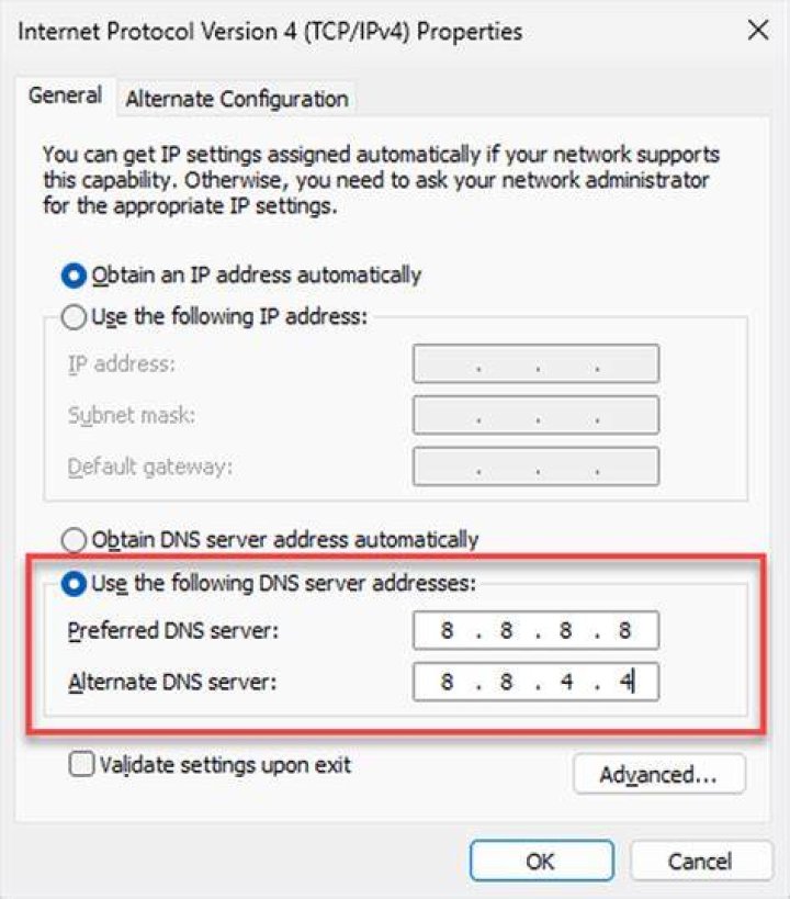 DNS server settings